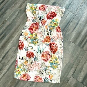 Plus Size Strapless Floral Midi Dress White Pink Blue Bodycon Summer Dress 3XL